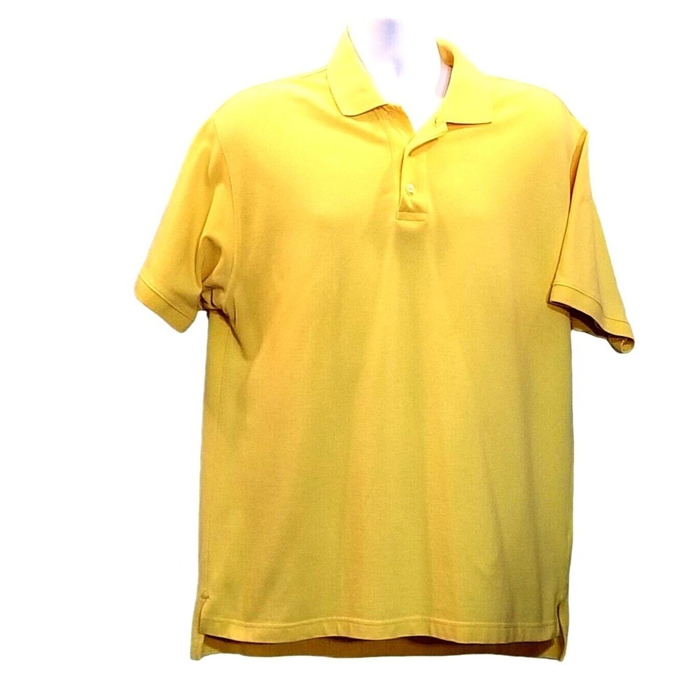St Johns Bay Super Pique Polo Shirt Yellow Casual Mens L Golf Knit Short Sleeve